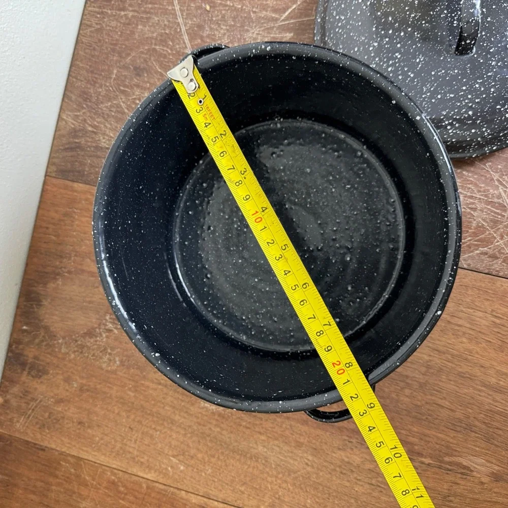 Vintage Black White Speckled Enamel Granite Ware Stock‎ Pot with lid